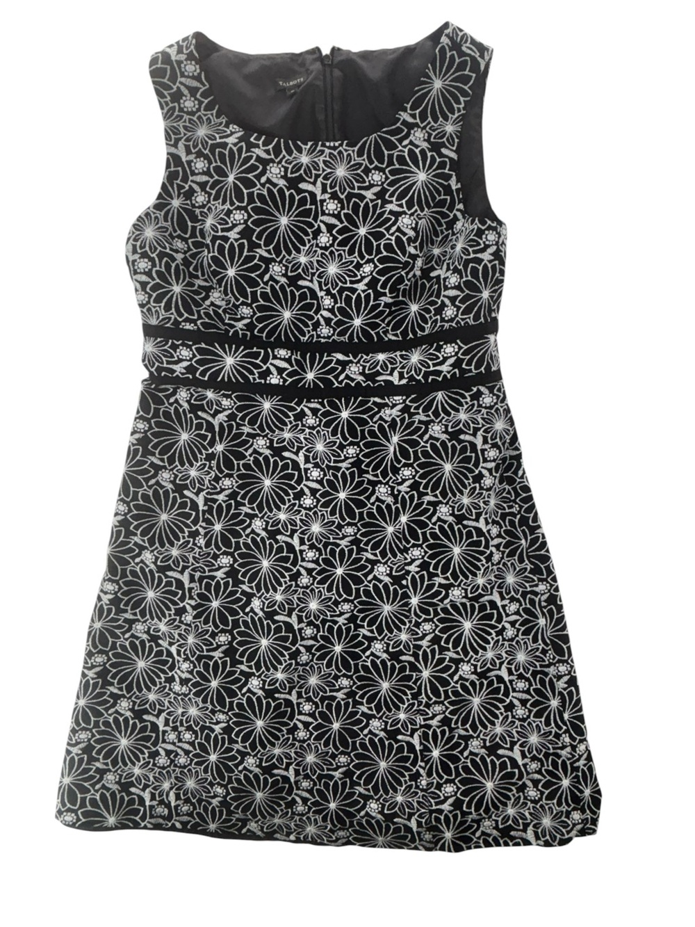 Talbots Linen Blend Embroidered Floral Sheath Dress Black White Size 10 Lined